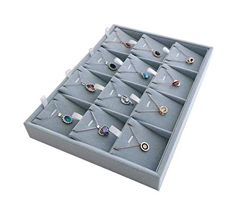 Premium Quality Grey Velvet Stackable Organizer Tray Pendant Necklace Jewelry Storage Store Home Drawer Closet Inserts Dividers with Removable Tabs - size: Pendants