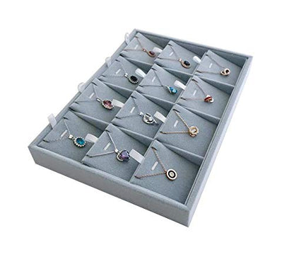 Premium Quality Grey Velvet Stackable Organizer Tray Pendant Necklace Jewelry Storage Store Home Drawer Closet Inserts Dividers with Removable Tabs - size: Pendants