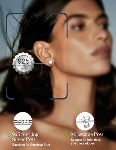 FIBO STEEL 4 Pairs Hypoallergenic Stud Earrings for Women 14K Gold Plated | Sterling Silver,Big Simulated Pearl Love Knot,Brilliant Cubic Zirconia Halo Earrings Studs for Sensitive Ears Everyday Formal - color: Sliver Tone