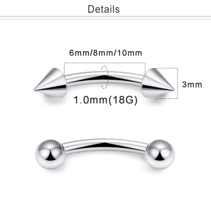 Eyebrow Piercing Jewelry Internally Threaded Surgical Steel Curved Barbell Tiny Eyebrow Ring Vertical Labret Lip Jewelry Ear Rook Navel Small Belly Button Ring for Women Men 18g 16g 14g - color: silvertone,18g