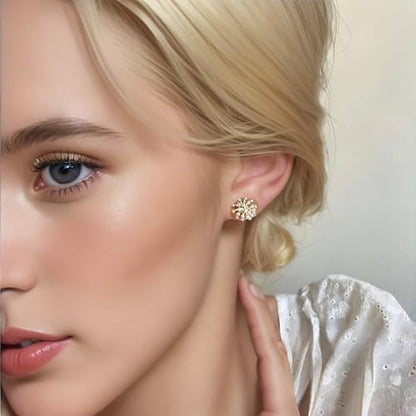 Pearl and Rhinestone Stud Earrings for Women Retro Statement Earrings Wedding Party Prom Jewelry - color: Cluster Pearl-Gold