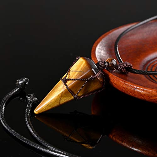 Top Plaza Mens Necklace, Crystal Gemstone Protection Pendant Necklace | Healing Crystals Necklace for Men Adjustable 6 Facet Pointed Necklace Energy Natural Quartz Protect Jewelry Gifts - color: Yellow - Tiger Eye Stone