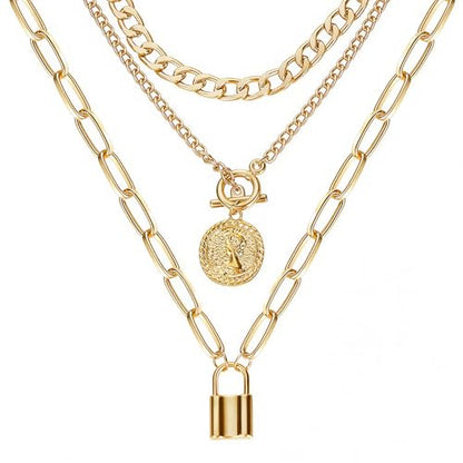 Gold Layered Necklaces for Women Chunky Layered Gold Link Chain Necklaces Trendy Paperclip Herringbone Toggle Clasp Necklace Statement Jewelry Accessories for Her - color: A5:gold chunky necklace