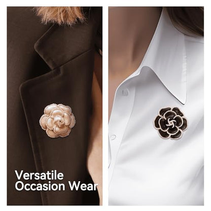 2 Pcs Camellia Flower Brooch Pins Elegant Faux Pearls for Women Dress Perfect for Party Wedding and Banquet