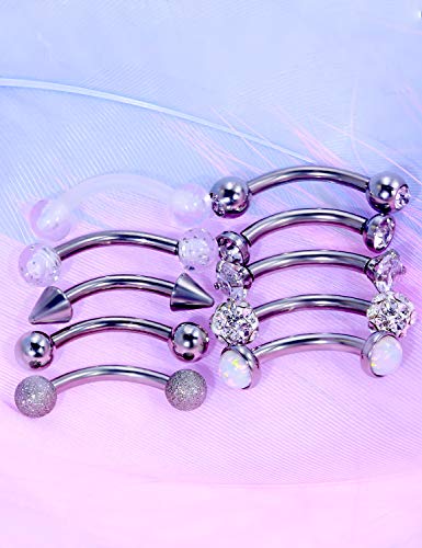 Jenxnjsjo 16g 6/8/10mm Eyebrow/Rook/Snug/Vertical-Labret/VCH/Snake-Eyes/Anti-Tragus/Christina/Daith/Belly-Button/Bridge/Hood/Surface Curved Barbell Piercing Jewelry for Women Men - color: 10PCS, Surgical-Steel, size: 8mm