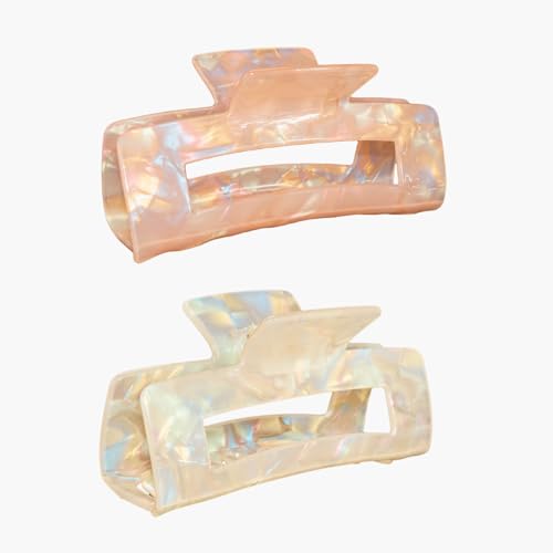 Large Claw Clips 4.1 IN Tortoise Acrylic Stylish Hair Accessories for Thick and Thin Hair 2pc Set Cute Clips for Women Teen Girls (Coral+light yellow) - color: lightyellow+Coral
