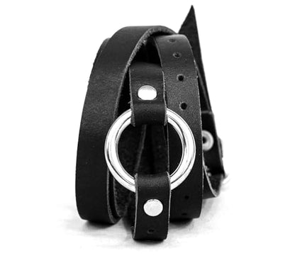 Leather multi wrap cuff bracelet with o-ring for man or woman, Handmade UA 8066
