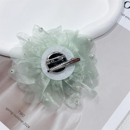 13cm/5in Beaded Mesh Flower Brooch Pin for Women Girls Dainty Round Shell Pearl Ball Beads Camellia Peony Flowers Brooches Lapel Hair Pins Elegant Wedding Anniversary Accessories Jewelry - color: Green