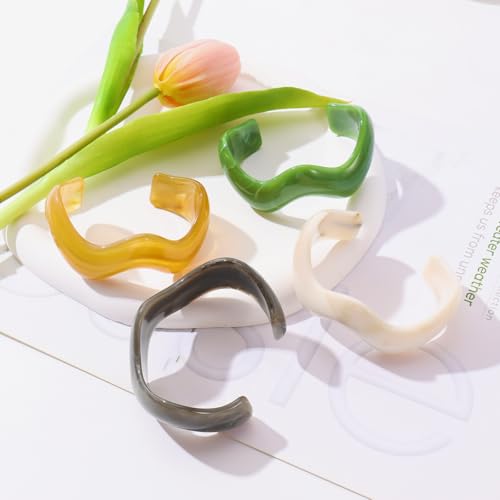 Firstmeet Irregular Bold Open Cuff Acrylic Bangle - Oversized Statement Bracelet for Edgy Style - color: Green