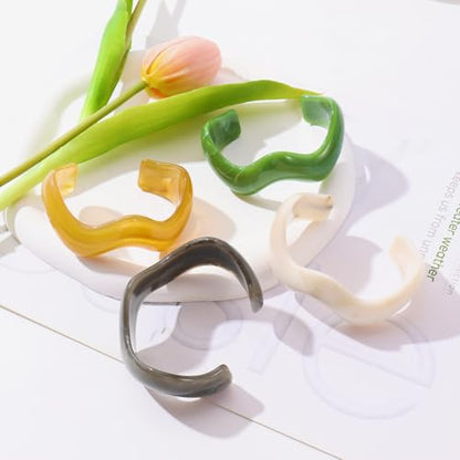 Firstmeet Irregular Bold Open Cuff Acrylic Bangle - Oversized Statement Bracelet for Edgy Style - color: Beige