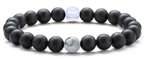 Men Women 8mm Tiger Eye Stone Beads Bracelet - color: Black Matte Agate-21003