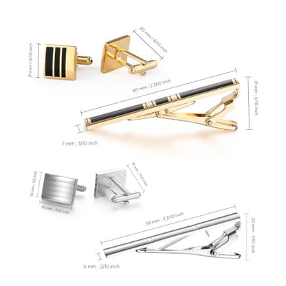 wynameleri Cufflink and Tie Clip Set for Men, 12 PCS Necktie Bars and Cuff Links Formal Business Dress Shirts Buttons Case Packed - color: B0408039