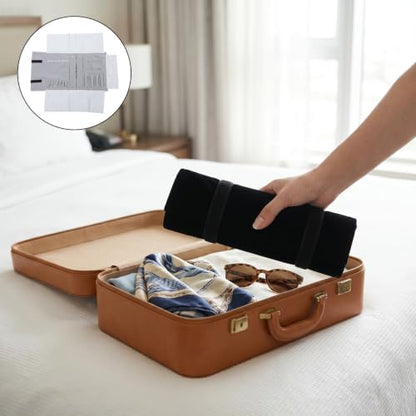 Vaguelly Velvet with Structure and Rollup Roll Multiple Compartments Independent Jewelry Organizer Portable Bag for Necklaces Earrings Travel for Business Trips and Weekend