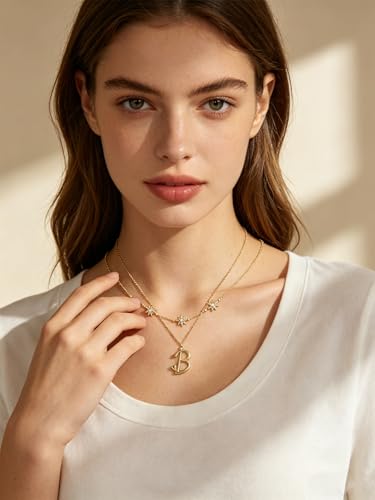 14K Gold A-Z Initial Lette Necklace Star Choker Women Necklace | Personalized Initial Jewelry, Meaningful Name Letter Gift for Women Wife Mom Friend, Perfect Present For Birthday/Anniversary - style: 14K Gold-B