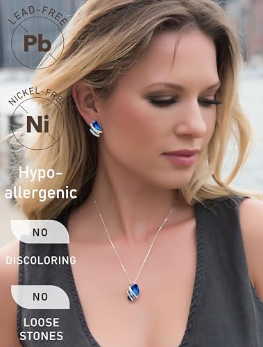 Gifts for Women, Wish Stone Stud Earrings with Birthstone Crystals, 18K Rose Gold Plated or Silver-tone - color: 209-September-Sapphire Blue-Silvertone