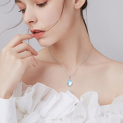 YAFEINI 925 Sterling Silver Moonstone Necklace Filigree Teardrop Pendant Necklace Jewelry for Women Girls - color: V-Cubic Zirconia Moonstone Necklace
