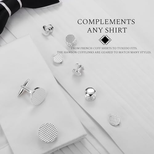 HAWSON Silver/Gold Cufflinks for Men with Tuxedo Shirt Studs,Men Accessories Jewelry with Gift Box,Gifts for Family,Best Friend on Wedding Business Birthday Anniversary - color: Silver ( Cufflinks with 6 pcs studs)