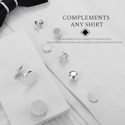 HAWSON Silver/Gold Cufflinks for Men with Tuxedo Shirt Studs,Men Accessories Jewelry with Gift Box,Gifts for Family,Best Friend on Wedding Business Birthday Anniversary - color: Silver ( Cufflinks with 6 pcs studs)