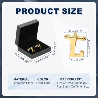 PATIKIL Initial Cufflinks, Classic Alphabet Stainless Steel Men Cuff Links 26 Letters A-Z with Box for Men Father Husband Weddings Gift Business Birthday - style: Letter l