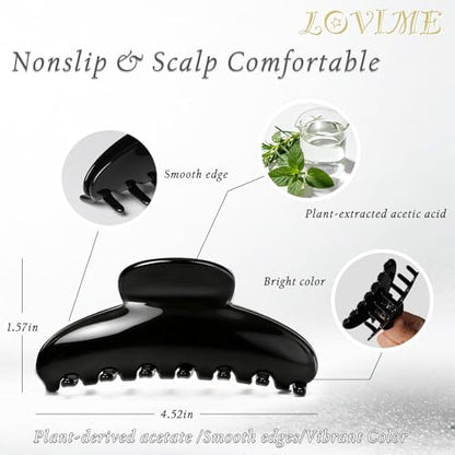 4.3 Inch Large Claw Clip for Thin Hair & Thick Half Ups, Cute Acetate French Hair Clips for Women, Non-Slip Secure Updos & Chic Daily Styles, Black - color: Black