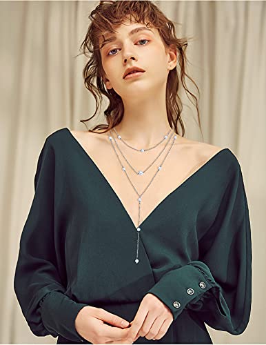 925 Sterling Silver Multilayer Layered Triple Long Chain Necklace for Women - style: Pearl Multilayer