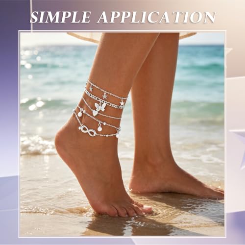 23 Pcs Ankle Bracelet and Toe Ring Set for Women Silver Gold Layered Anklets Foot Chains Adjustable Open Toe Rings Summer Foot Jewelry - style: 23S