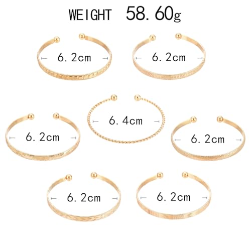 7Pcs Gold Bangle Bracelets for Women 14k Gold Plated Stackable Cuff Bracelet Set Simple Trendy Opening Cuff Bangle Bracelets Bracelet Minimalist Layering Jewelry Gift Set - color: Gold