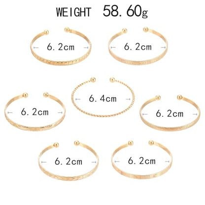 7Pcs Gold Bangle Bracelets for Women 14k Gold Plated Stackable Cuff Bracelet Set Simple Trendy Opening Cuff Bangle Bracelets Bracelet Minimalist Layering Jewelry Gift Set - color: Gold