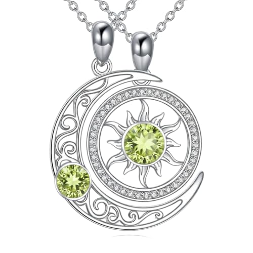 Couples Necklace for 2 Sun and Moon Pendant Matching Jewelry Anniversary Birthday Gifts for Couples BFF - color: August&August