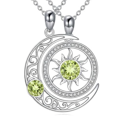 Couples Necklace for 2 Sun and Moon Pendant Matching Jewelry Anniversary Birthday Gifts for Couples BFF - color: August&August