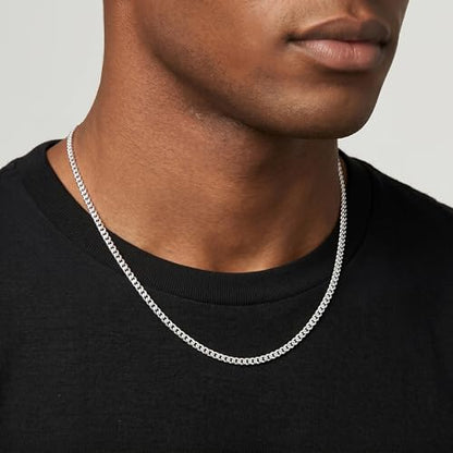 S925 Sterling Silver Chain for Men - 3.5mm Sterling Silver Cuban Chain Necklace Thick Sturdy Colourfast Necklaces Jewelry for Men 18/20/22/24 Inch