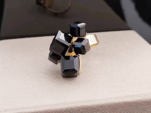Hebelee Boho Square Crystal Statement Ring for Women Adjustable | Gold-Toned Expandable Promise Engagement Geometric Rings Comfort Fit Elegant Art Deco Christmas Cocktail Y2K Jewelry - color: Black