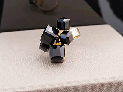 Hebelee Boho Square Crystal Statement Ring for Women Adjustable | Gold-Toned Expandable Promise Engagement Geometric Rings Comfort Fit Elegant Art Deco Christmas Cocktail Y2K Jewelry - color: Black