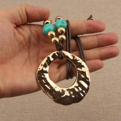 Boho Necklaces for Women Chunky Circle Necklace Bohemian Necklaces | Chunky Boho Necklace for Women Layered Boho Circle Leather Choker Necklace Long Vintage Necklaces Bohemian Jewlery Gifts - style: Boho Hippie Necklace