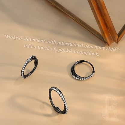 316L Stainless Steel 5A CZ Nose Rings Hoops Conch Helix Piercing Jewelry | Cartilage Earrings Tragus Rook Daith Piercing Jewelry, Septum Clicker Silver/Black/14K Gold Plated, 6-12mm, 16G/18G/20G - color: Black, Duo Hoop, 20G, size: 20g(0.8mm)-8mm-TopPick