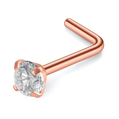 SCERRING 18G Stainless Steel L-Shaped Nose Stud Rings Tragus Lip Hoop Piercing Jewelry 1.5-3mm Clear CZ 8-30PCS - color: 8PCS - Rose Gold