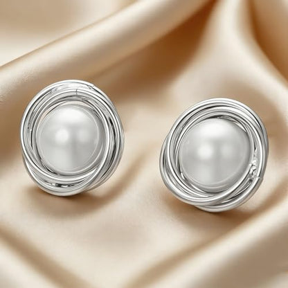 Yoursfs Faux Pearl Clip On Earrings For Women 18K Gold Plated Button Ear Clips - style: Faux Pearl Clip On Earrings