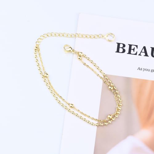 Gold Bracelets for Women Trendy Layered Dainty Bracelet | Minimalist Stack Bead Chain Gold Plated Stainless Steel Bracelets Fashion Waterproof Jewelry Gift for Women Mother's Day