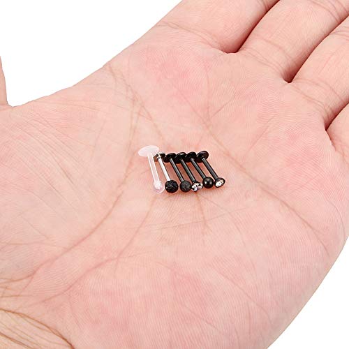 16G Stainless Steel Labret Studs Monroe Lip Rings Retainer Cartilage Tragus Nail Conch Helix Earring Barbell Piercing Jewelry with Clear Diamond CZ for Women Men - color: 5/16"(8mm) black