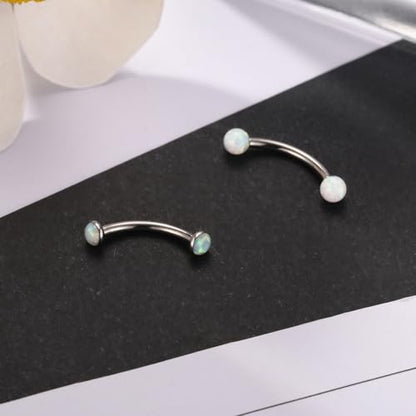 G23 Titanium Eyebrow Piercing Jewelry Eyebrow Rings Curved Barbell 16G Eyebrow Belly Button Ring Navel Rings Rook Daith Earrings Lip Ring Eyebrow Jewelry 6mm-12mm - color: 2PCS,Ball Shape White Opal+Disc Shape White Opal,Silver