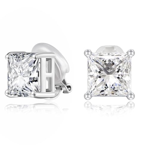 FAMARINE CZ Clip on Earrings for Women Clip Earring Non-pierced Earrings - style: Big Square Silver