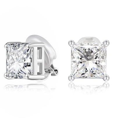FAMARINE CZ Clip on Earrings for Women Clip Earring Non-pierced Earrings - style: Big Square Silver