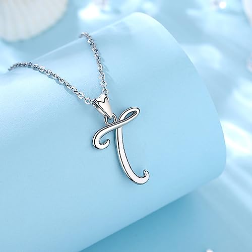 EUDORA Sterling Silver Initial Necklaces for Women, Classic 26 Letter Neckless Gifts for Girls, Sister, Mother Daughter, 18 inch Chain - style: T