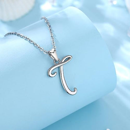 EUDORA Sterling Silver Initial Necklaces for Women, Classic 26 Letter Neckless Gifts for Girls, Sister, Mother Daughter, 18 inch Chain - style: T