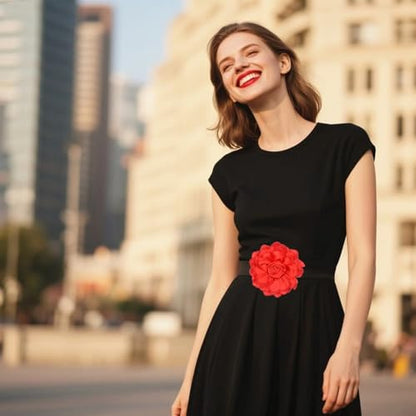 Satin Rose Flower Brooch Hair Clip for Women 4.3 Inch Floral Pin for Hats Dress Everyday Outfits Beach Vacations - color: Red