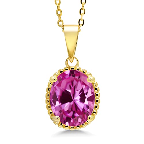 Gem Stone King 11X9MM Oval Gemstone Birthstone Pendant Necklace | 925 Sterling Silver | Solitaire Necklace For Women | With 18 Inch Chain | Fine Jewelry Gifts for Mom Women Wife Her - color: Pink Created Sapphire-September