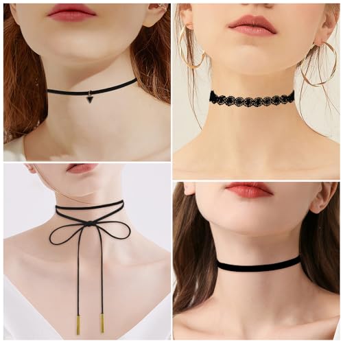 Choker Necklace for Women, Choker Necklaces for Woman, Black Choker, Chokers for Women - color: Bronze and Black 8pcs