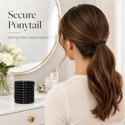 10-Piece Hair Ties: Soft Knitted Hair Tie for Thick/Coarse/Curly Hair. Gentle Hair Ties No Damage—Secure & Protect Strands (Black) - color: Black