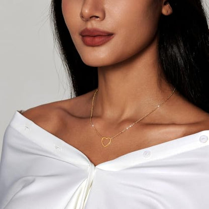 Zeffy Dainty Gold Heart Necklace for Women Trendy 14K Gold/Silver Plate Cute Heart Pendant Choker Necklaces Gold Love Heart Chain Necklace for Women Dainty Gold Jewelry Gifts for Women - style: Open Heart Necklace-Gold