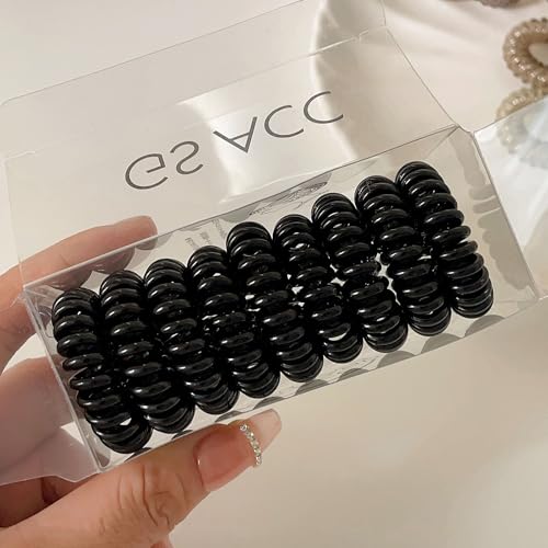 9PCS Spiral Hair Ties for Women, Creaseless and Dent-Free Coil Hair Bands, No Damage Phone Cord Style Hair Elastics for Daily Use, Flexible and Durable Plastic Hair Accessories Black